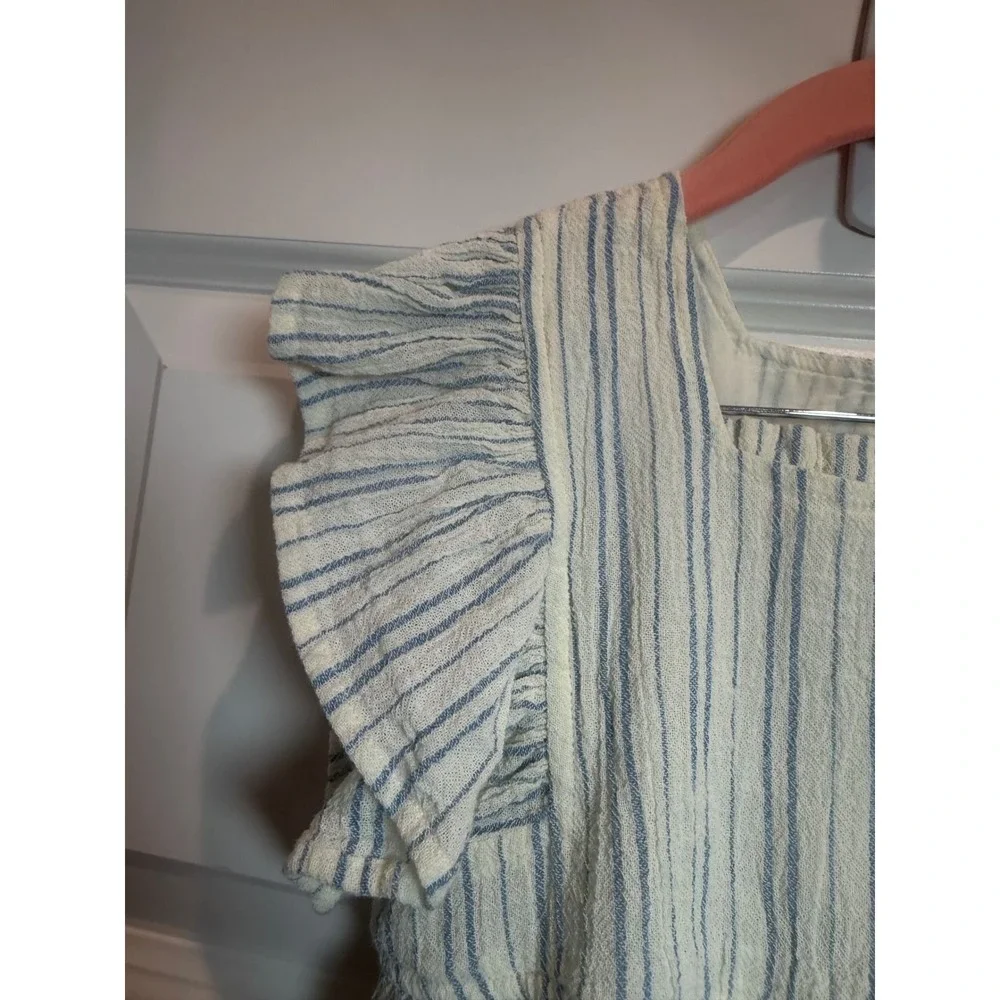 Pink Chicken Girls 5Y Blue White Striped Gauze Peplum Top and Wide Leg Pants Set - Picture 7 of 8